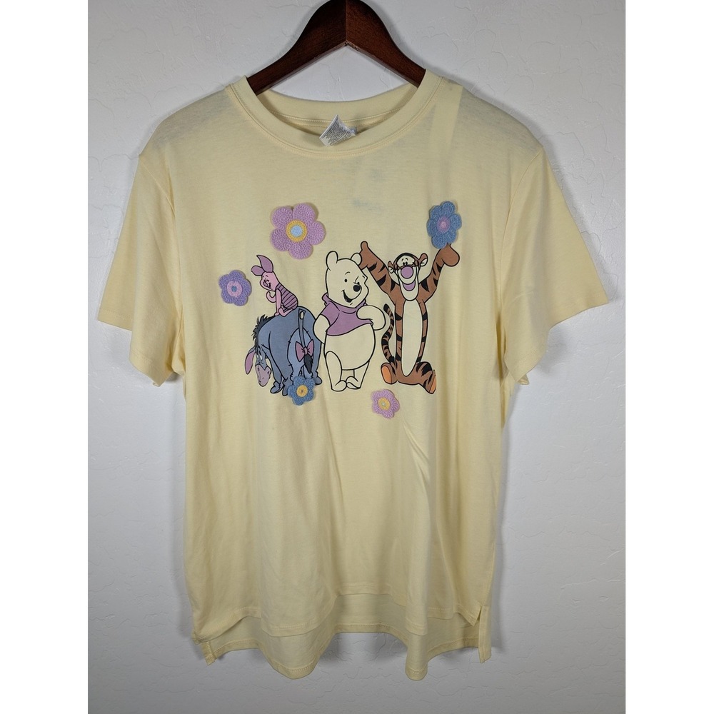 Disney Shirt Womens XXL Yellow‎ Winnie The Pooh Tunic Top Embroidered Flowers